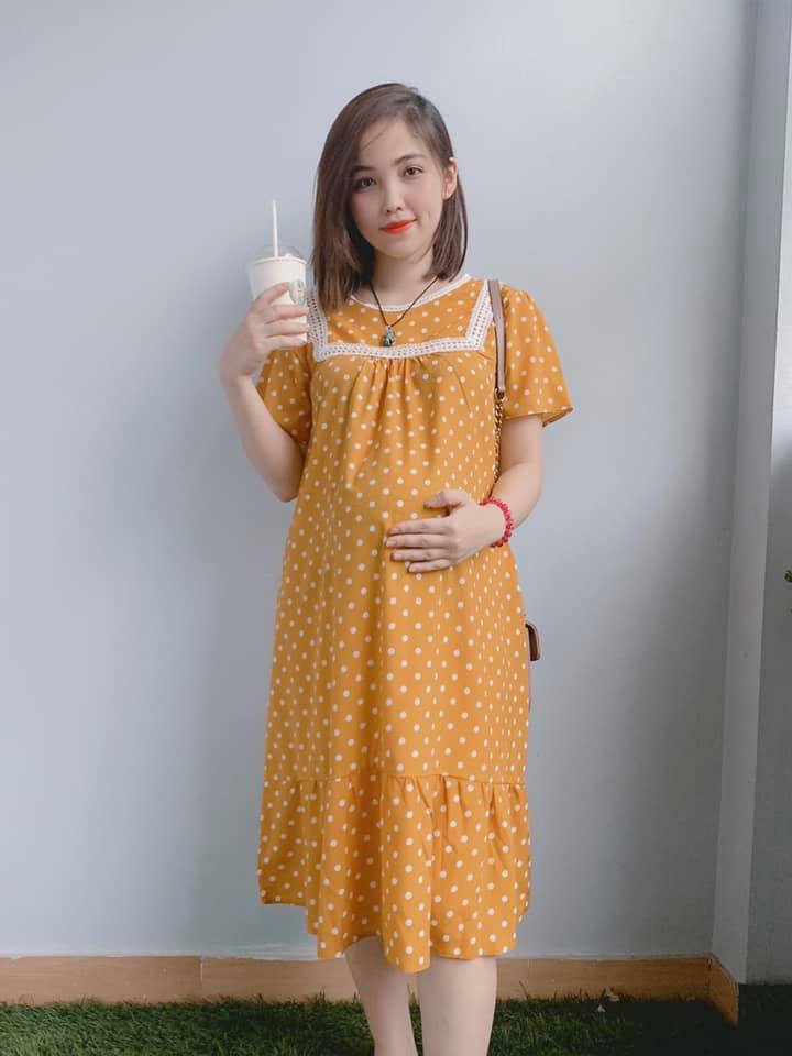 Mua Váy Bầu Trễ Vai Chấm Bi Hồng siêu xinh mặc ở nhà mặc đi chơi V270 tại  Trùm đồ bầu Anina | Tiki